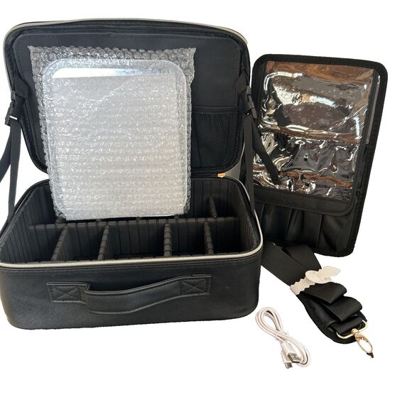 Makeup Train Case w/LED Mirror Professional Travel Cosmetic Bag Makeup Organizer - Picture 2 of 8